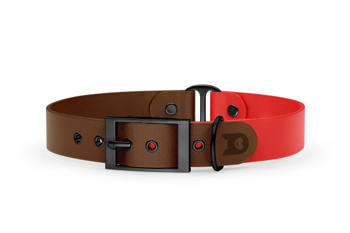 Dog Collar Duo: Dark brown & Red with Black