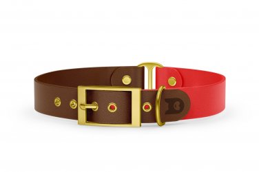 Dog Collar Duo: Dark brown & Red with Gold