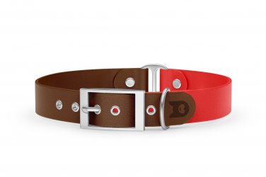 Dog Collar Duo: Dark brown & Red with Silver