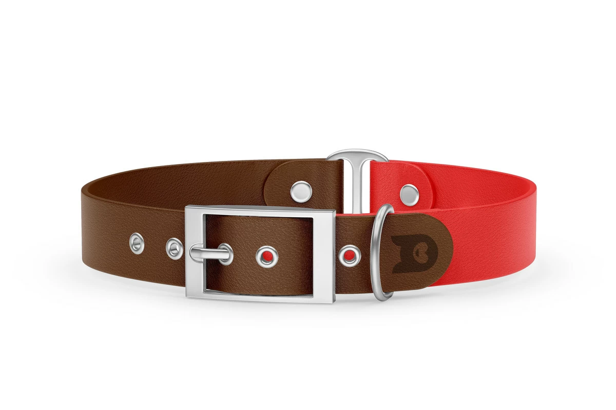 Dog Collar Duo: Dark brown & Red with Silver