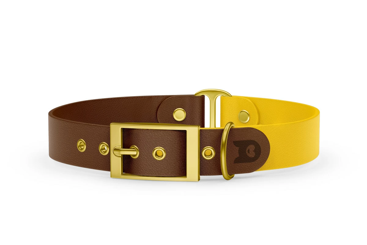 Dog Collar Duo: Dark brown & Yellow with Gold