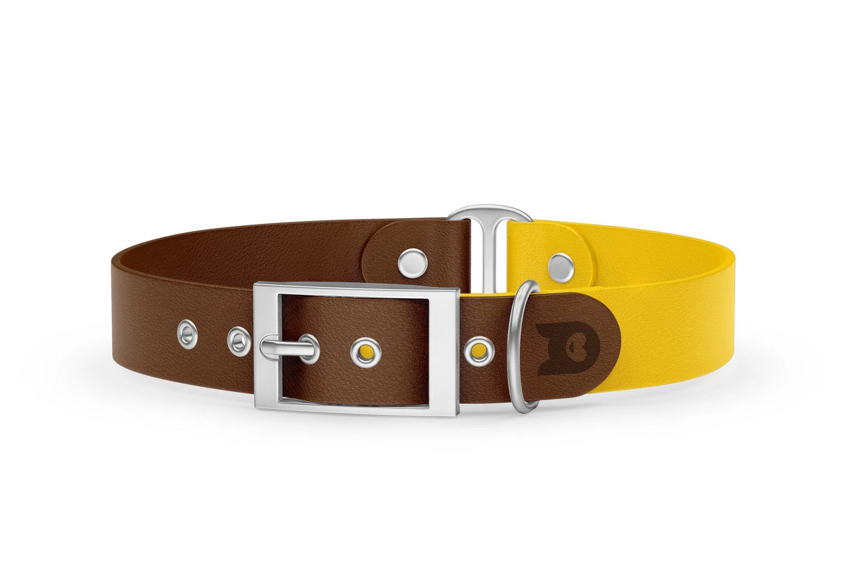 Dog Collar Duo: Dark brown & Yellow with Silver