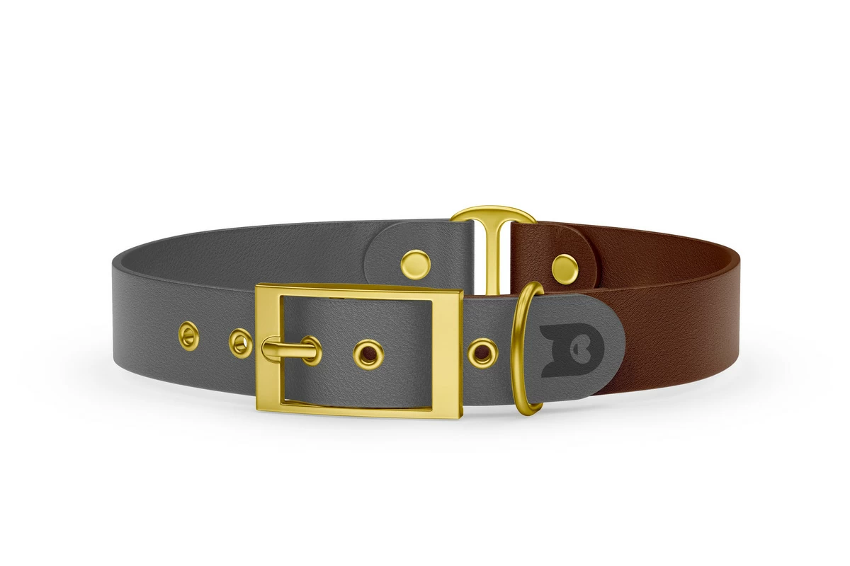 Dog Collar Duo: Gray & Dark brown with Gold