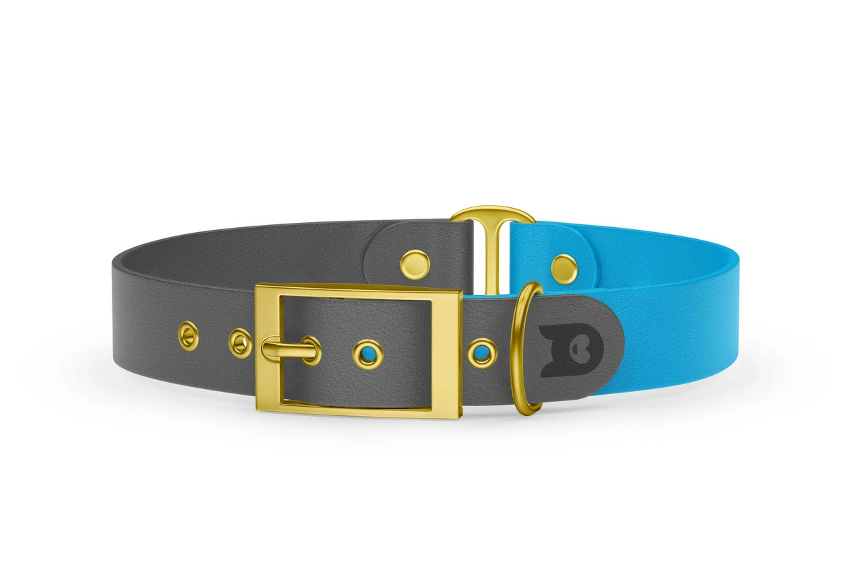 Dog Collar Duo: Gray & Light blue with Gold