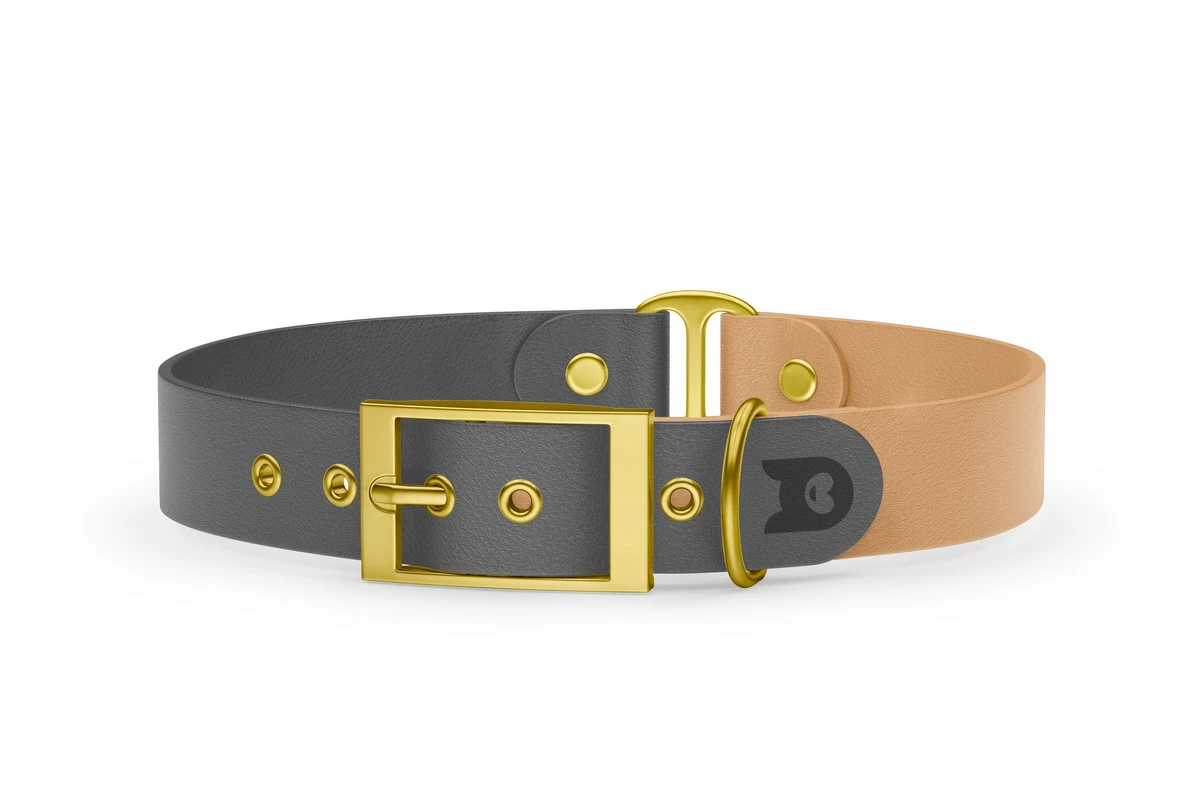 Dog Collar Duo: Gray & Light brown with Gold