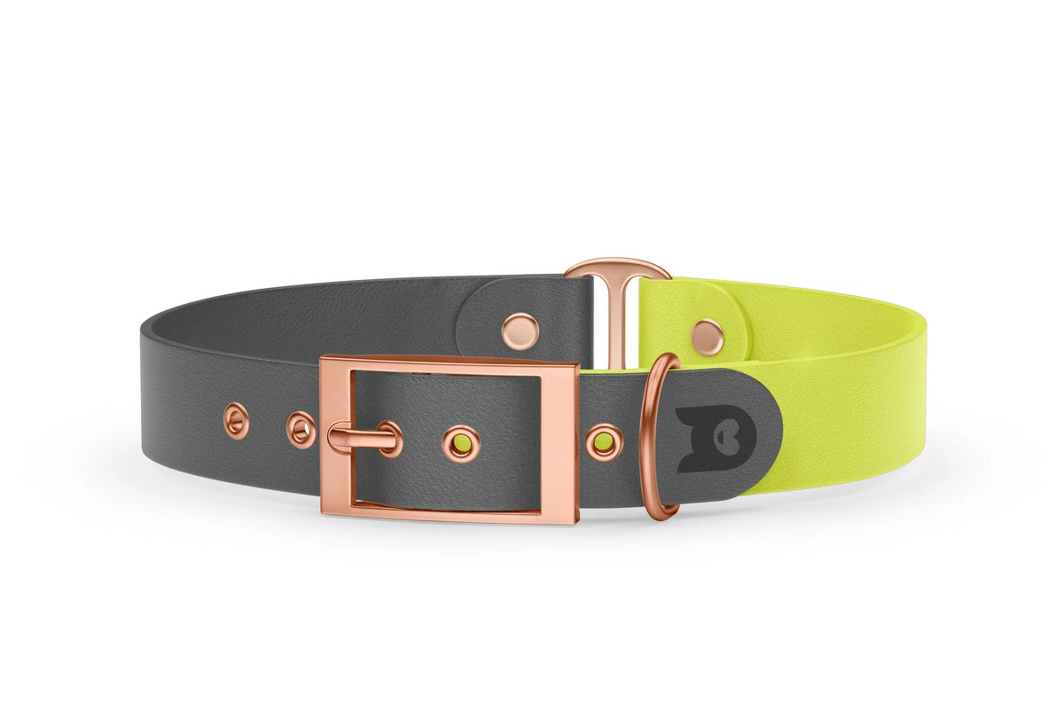 Dog Collar Duo: Gray & Neon yellow with Rosegold