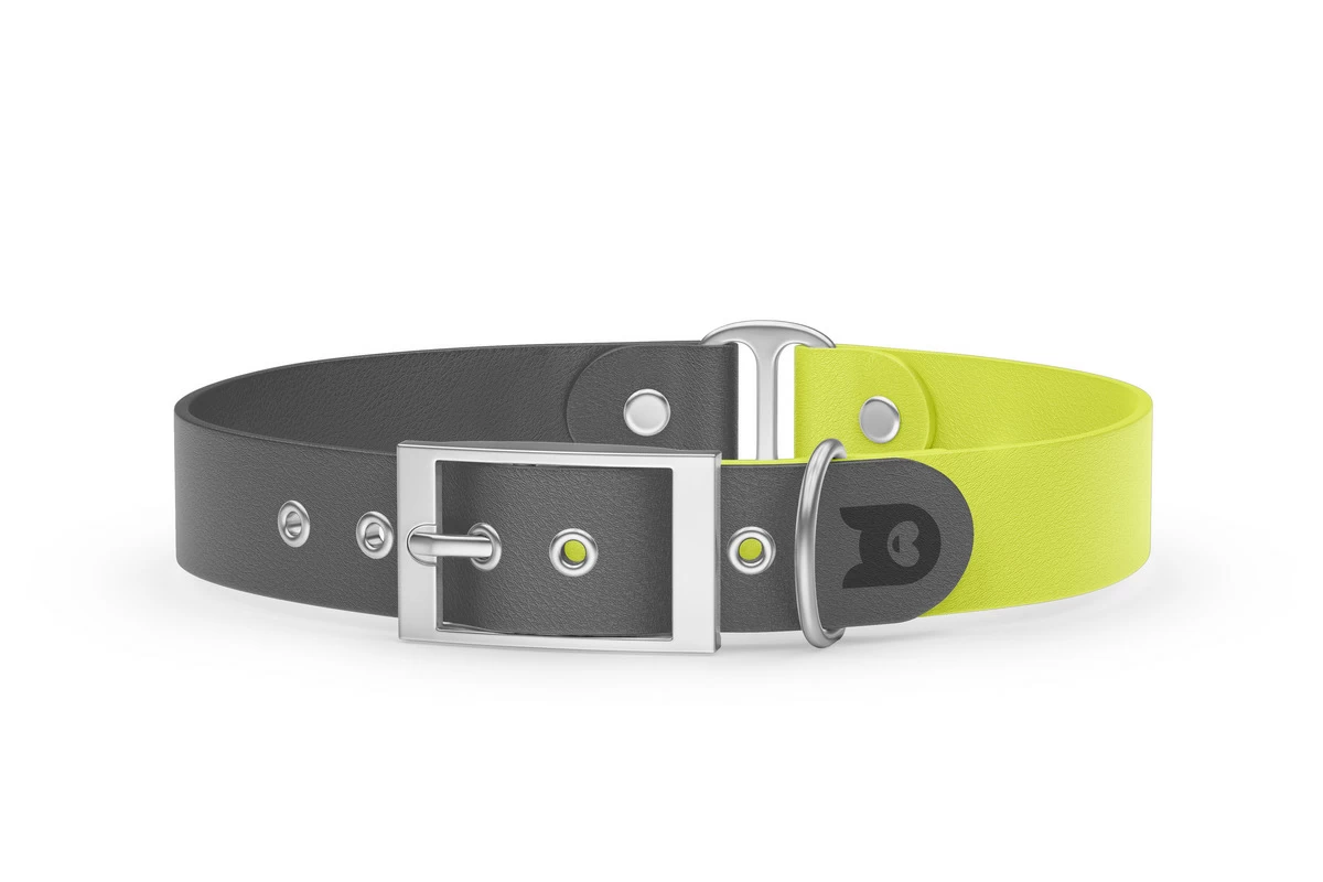 Dog Collar Duo: Gray & Neon yellow with Silver
