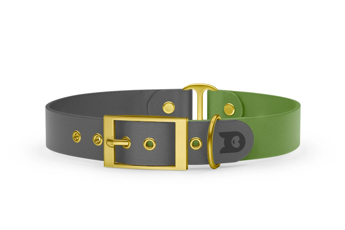 Dog Collar Duo: Gray & Olive with Gold
