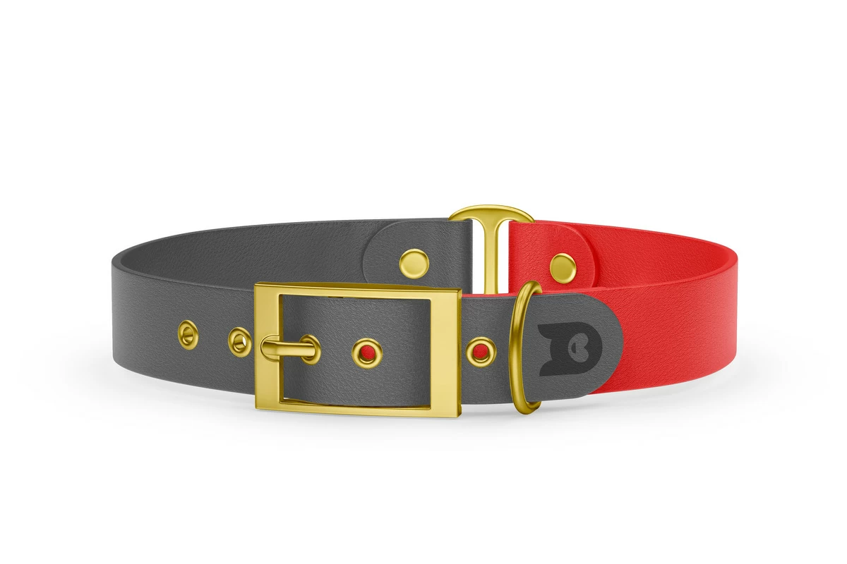 Dog Collar Duo: Gray & Red with Gold