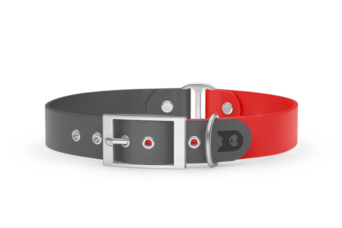 Dog Collar Duo: Gray & Red with Silver