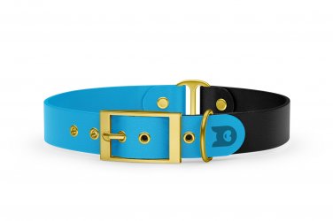 Dog Collar Duo: Light blue & Black with Gold