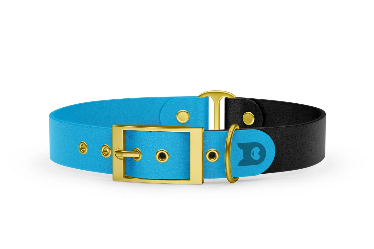 Dog Collar Duo: Light blue & Black with Gold