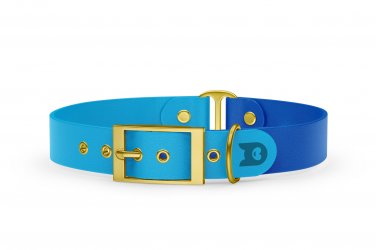 Dog Collar Duo: Light blue & Blue with Gold