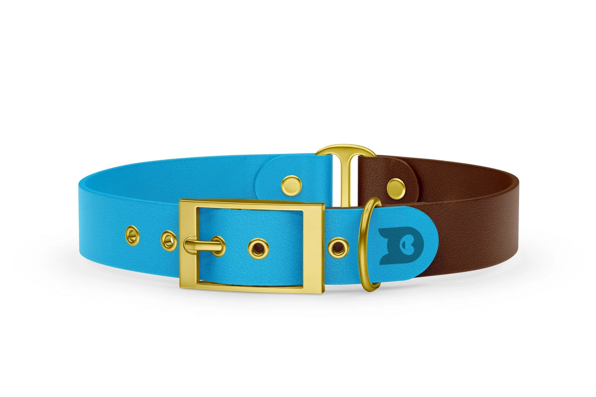 Dog Collar Duo: Light blue & Dark brown with Gold