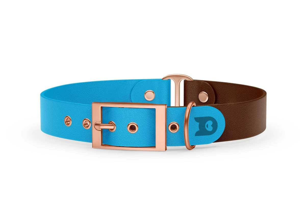 Dog Collar Duo: Light blue & Dark brown with Rosegold