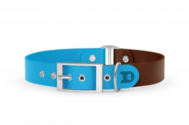 Dog Collar Duo: Light blue & Dark brown with Silver