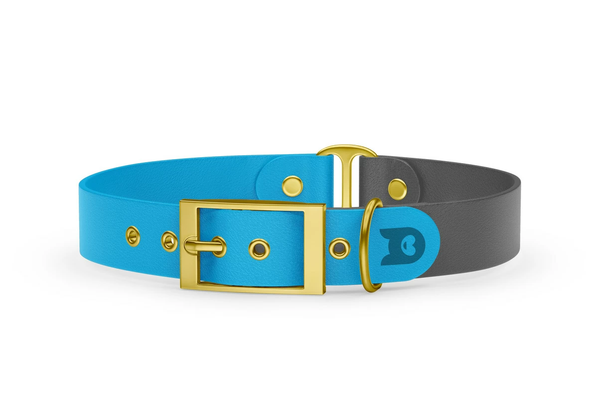 Dog Collar Duo: Light blue & Gray with Gold