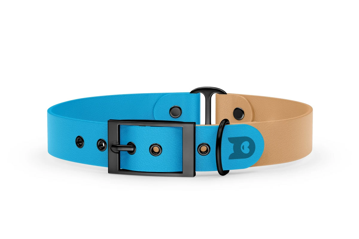 Dog Collar Duo: Light blue & Light brown with Black