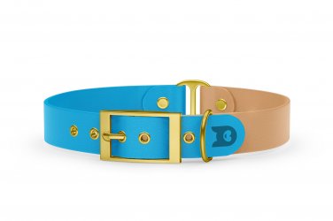 Dog Collar Duo: Light blue & Light brown with Gold