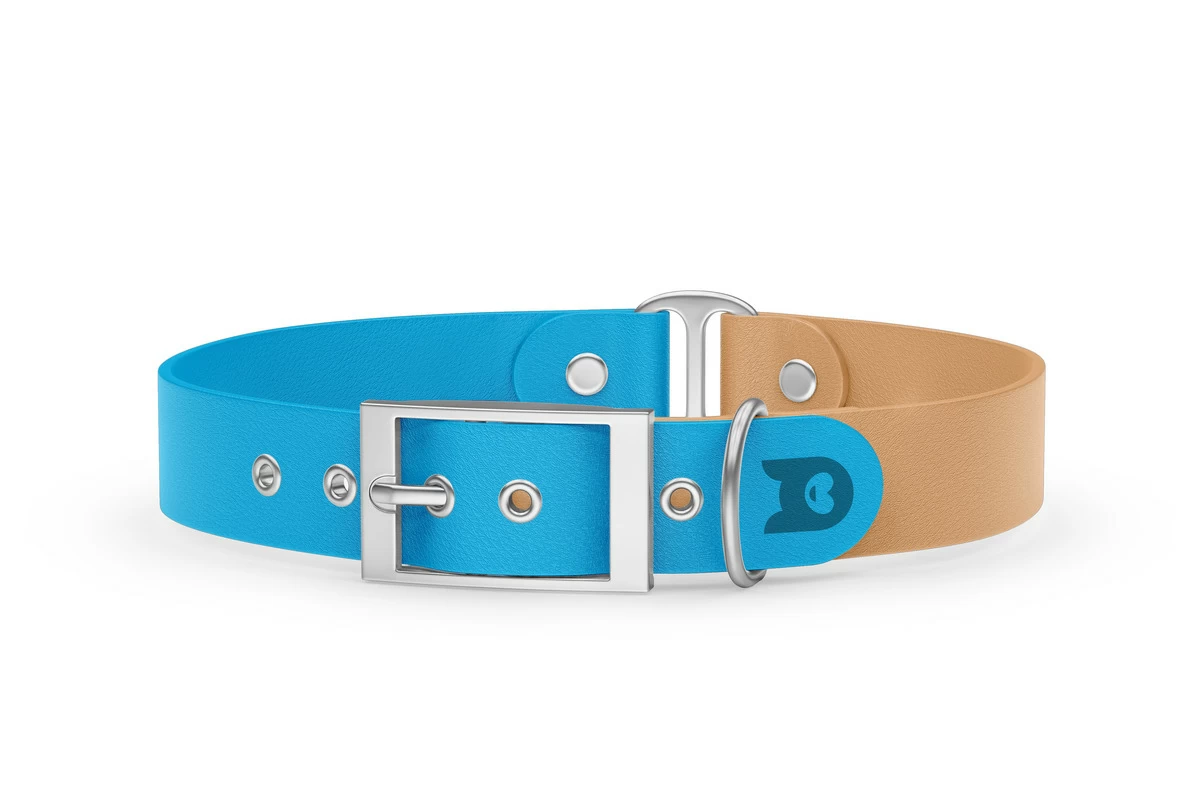 Dog Collar Duo: Light blue & Light brown with Silver