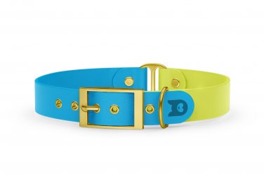 Dog Collar Duo: Light blue & Neon yellow with Gold