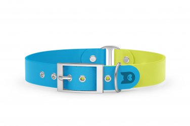 Dog Collar Duo: Light blue & Neon yellow with Silver