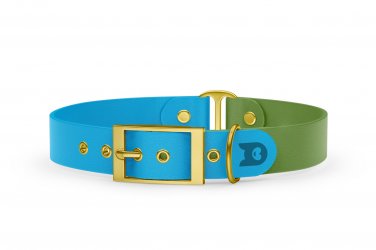 Dog Collar Duo: Light blue & Olive with Gold