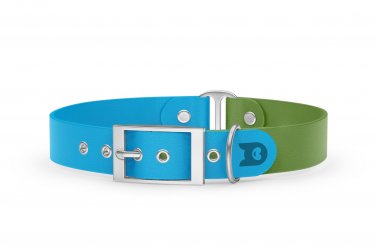 Dog Collar Duo: Light blue & Olive with Silver