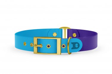 Dog Collar Duo: Light blue & Purple with Gold