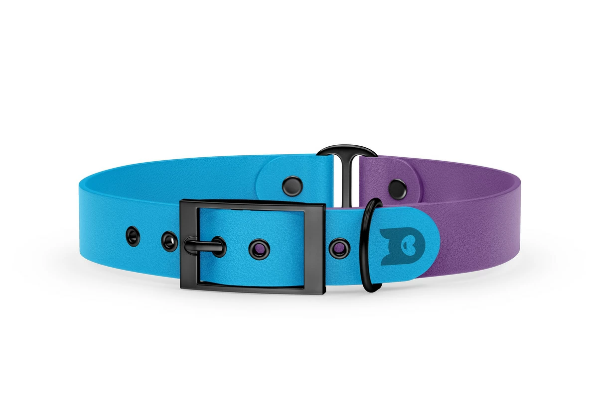 Dog Collar Duo: Light blue & Purpur with Black