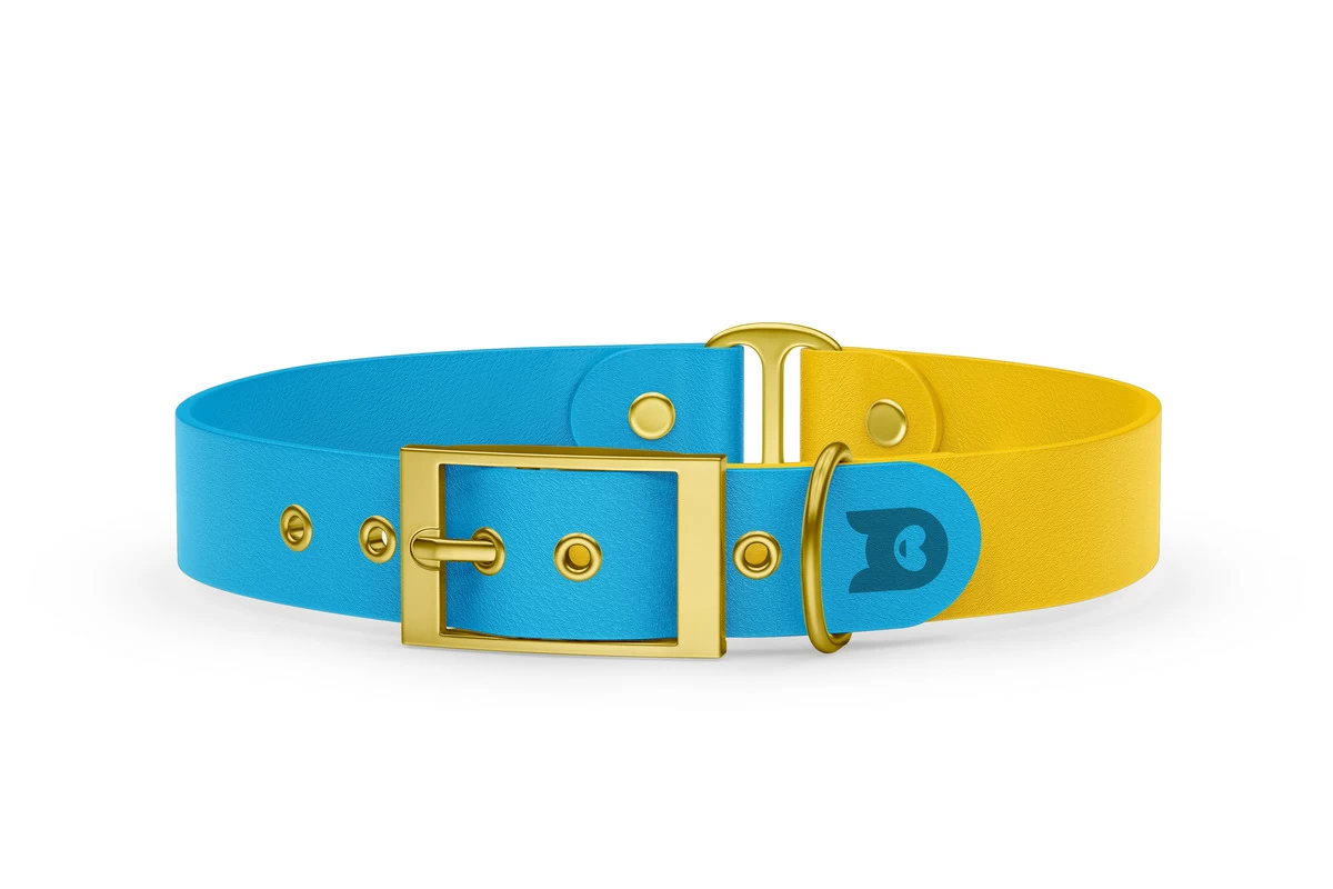 Dog Collar Duo: Light blue & Yellow with Gold
