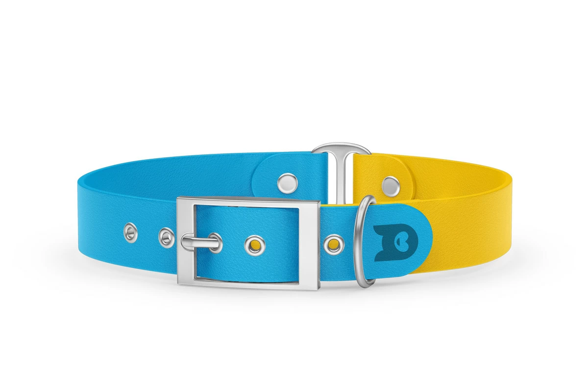 Dog Collar Duo: Light blue & Yellow with Silver