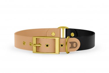 Dog Collar Duo: Light brown & Black with Gold
