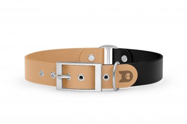 Dog Collar Duo: Light brown & Black with Silver