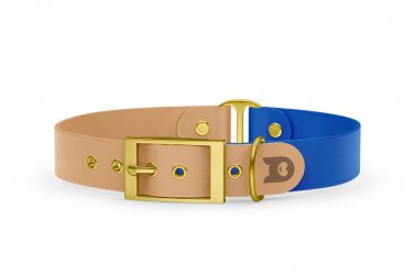 Dog Collar Duo: Light brown & Blue with Gold