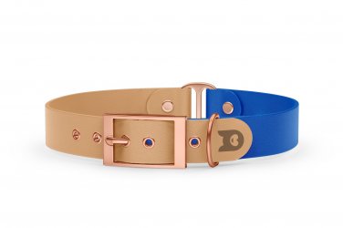 Dog Collar Duo: Light brown & Blue with Rosegold