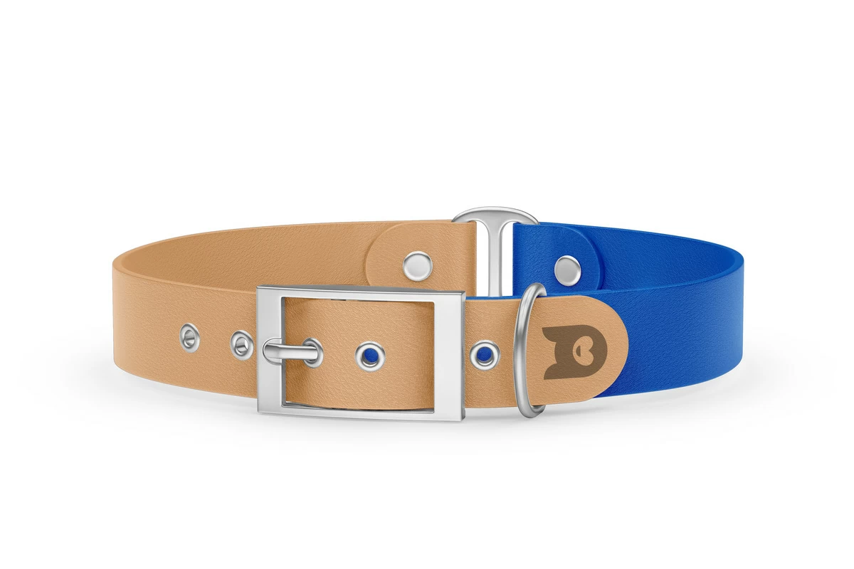 Dog Collar Duo: Light brown & Blue with Silver