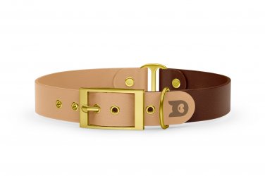 Dog Collar Duo: Light brown & Dark brown with Gold