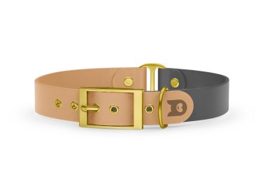 Dog Collar Duo: Light brown & Gray with Gold