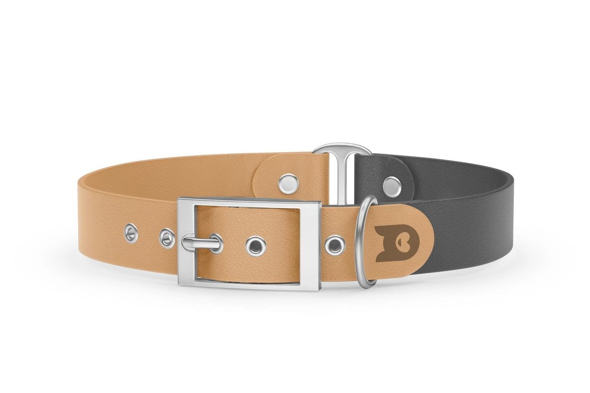 Dog Collar Duo: Light brown & Gray with Silver