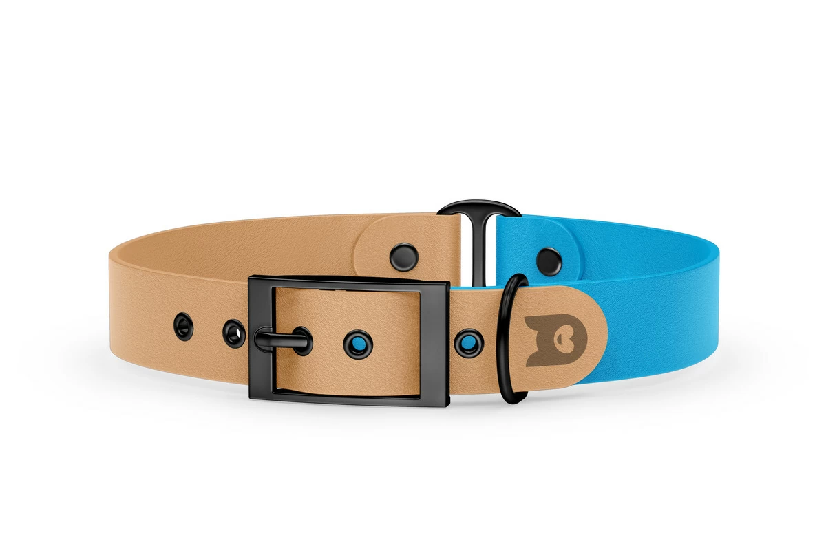 Dog Collar Duo: Light brown & Light blue with Black