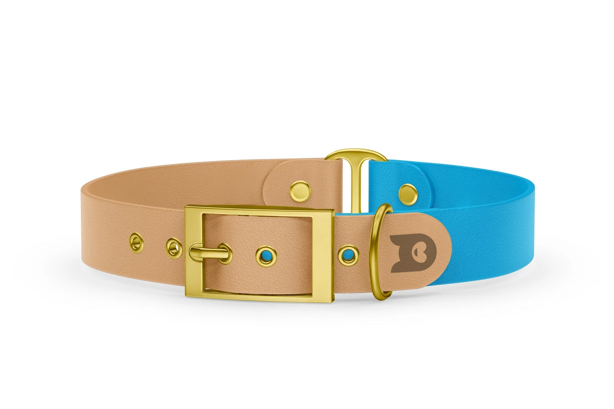 Dog Collar Duo: Light brown & Light blue with Gold