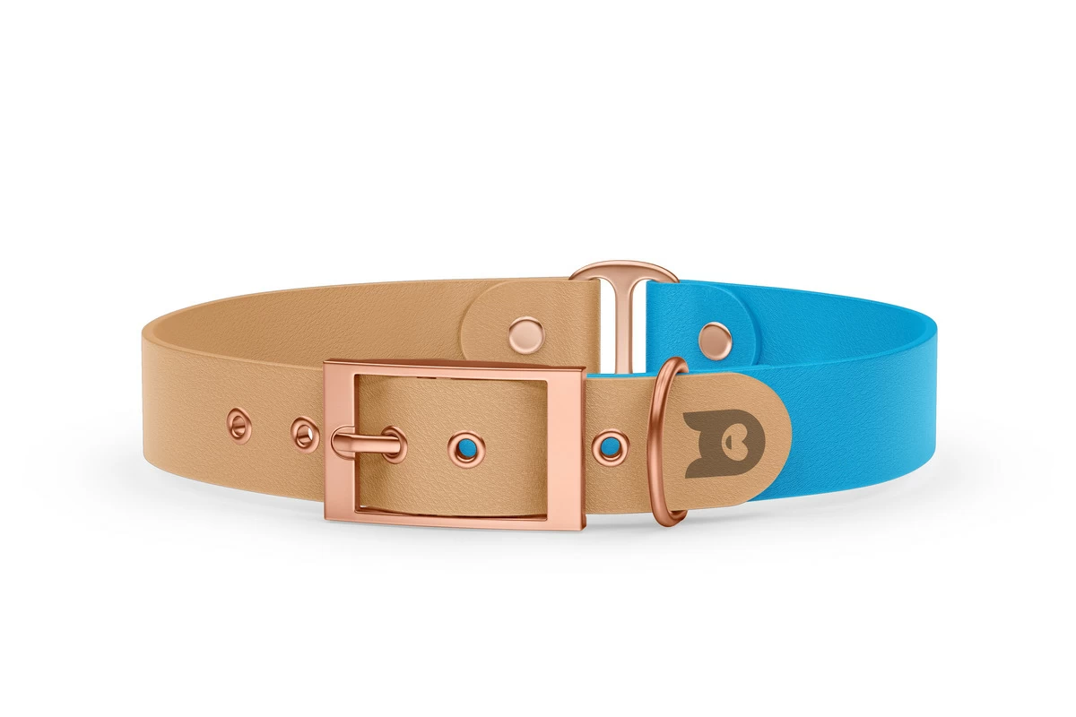 Dog Collar Duo: Light brown & Light blue with Rosegold