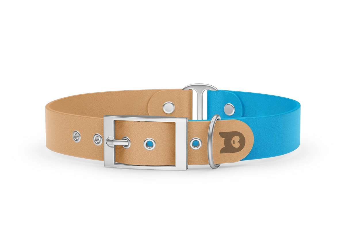 Dog Collar Duo: Light brown & Light blue with Silver