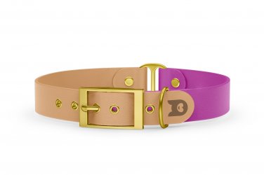 Dog Collar Duo: Light brown & Light purple with Gold
