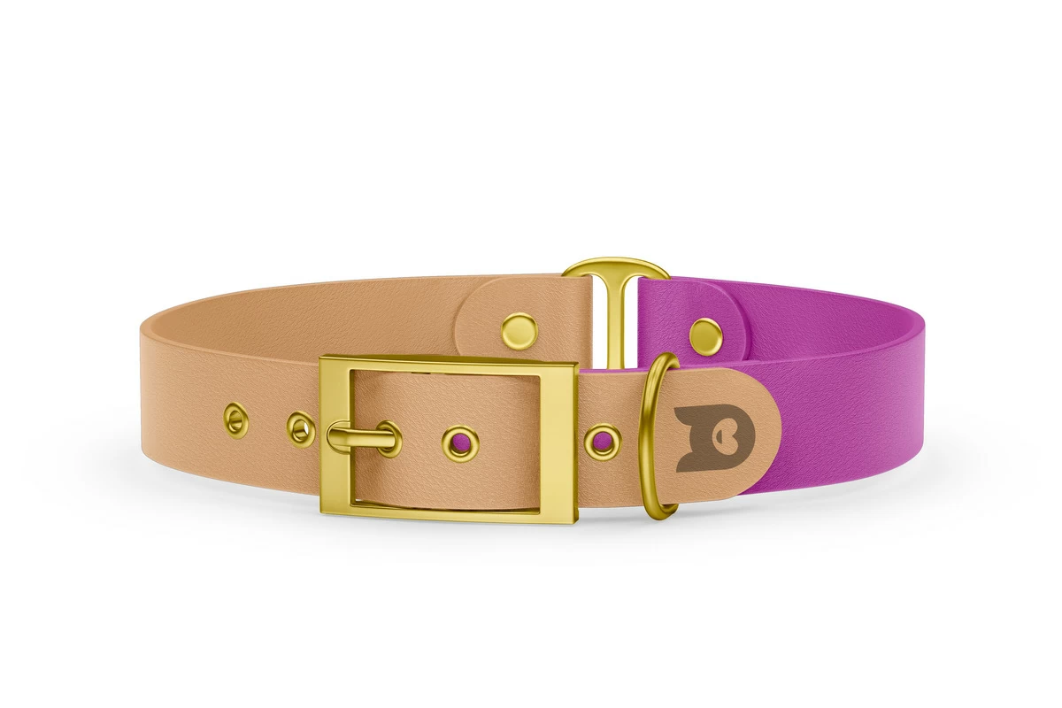 Dog Collar Duo: Light brown & Light purple with Gold