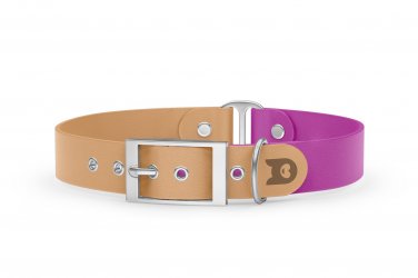 Dog Collar Duo: Light brown & Light purple with Silver
