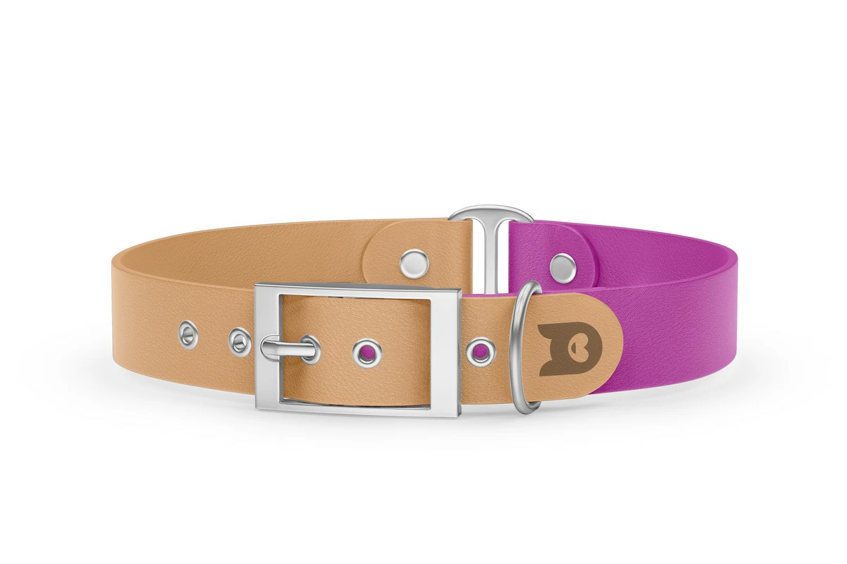 Dog Collar Duo: Light brown & Light purple with Silver