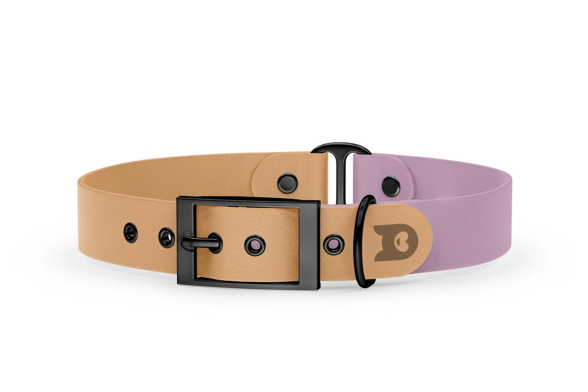 Dog Collar Duo: Light brown & Lilac with Black