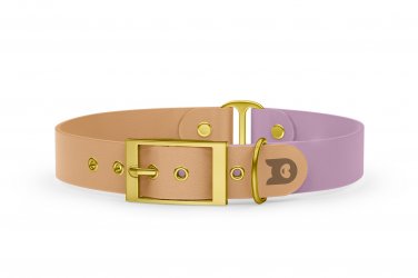 Dog Collar Duo: Light brown & Lilac with Gold